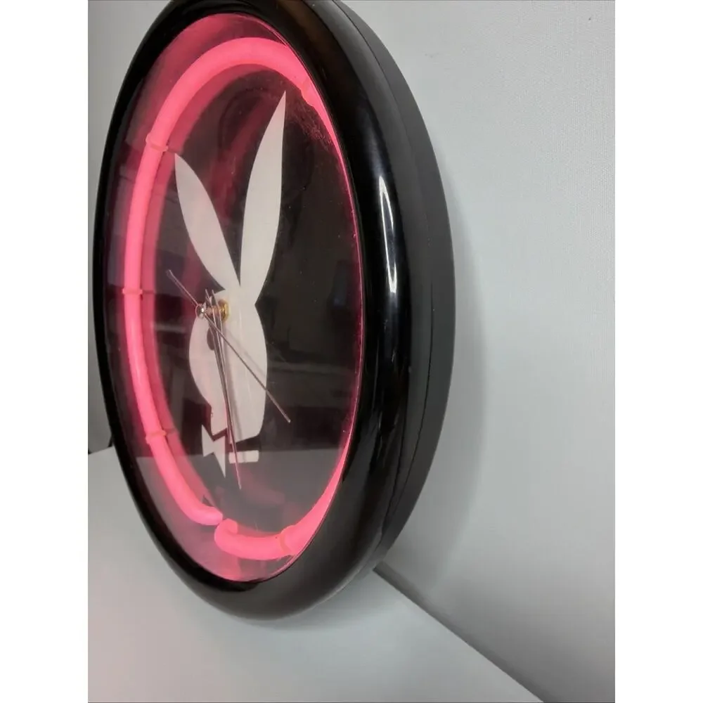 Vintage 12” Playboy Bunny Neon Pink Light Clock Works Tested Working 2000’s Y2K
